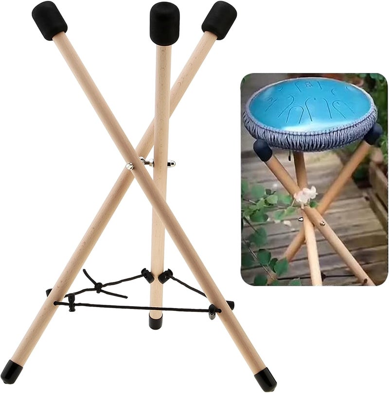 REMAGIC Handpan Drum Stand, Solid Beech Wood Tongue Drum Bracket, Adjustable Tripod Structure Drum Holder, Folding Drum Rack Snare Holder Bracket for 10 to 15 Inch Percussion Instrument, Snare Drum Stand - Image 1